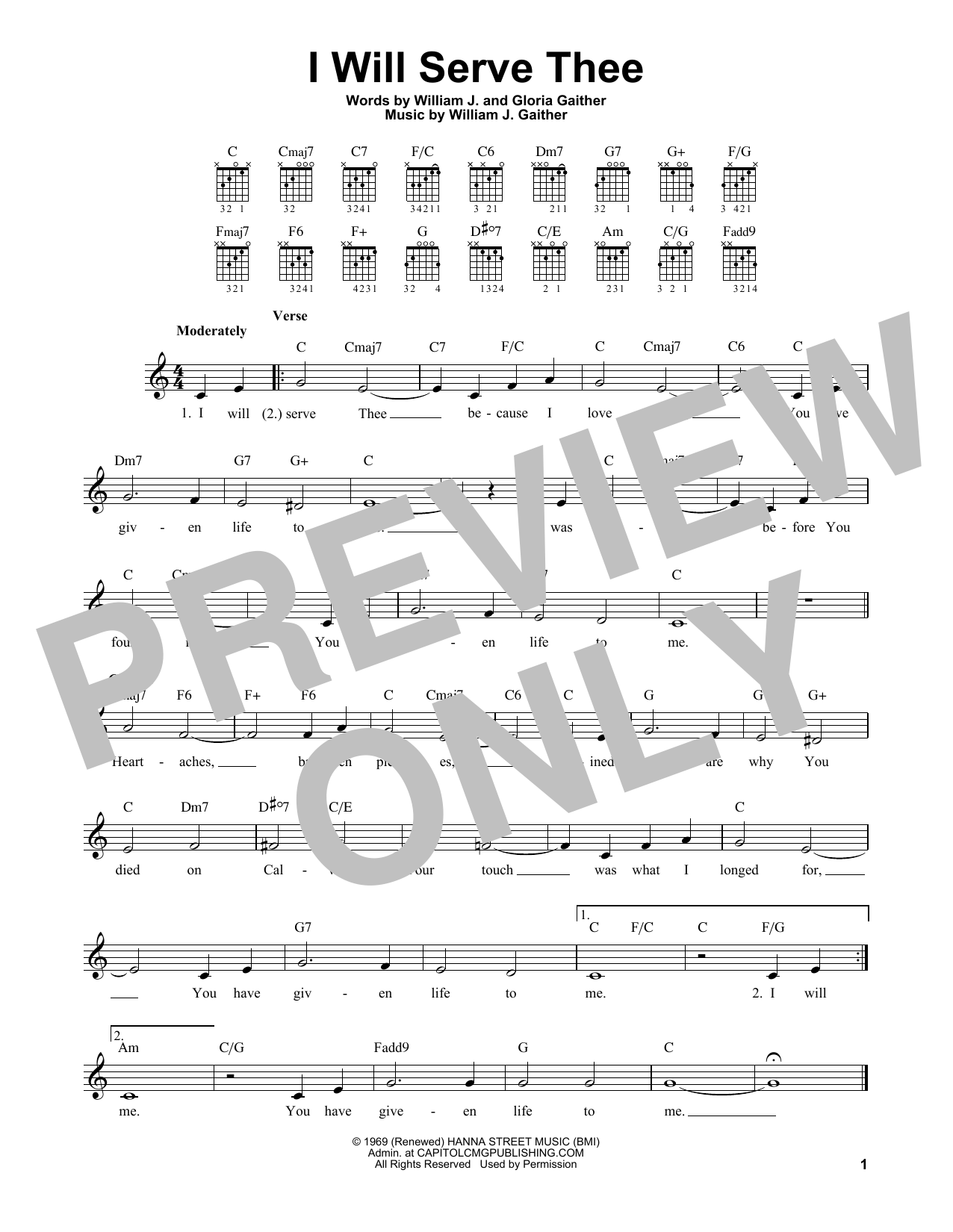 Bill Gaither I Will Serve Thee Sheet Music Notes & Chords for Easy Guitar - Download or Print PDF