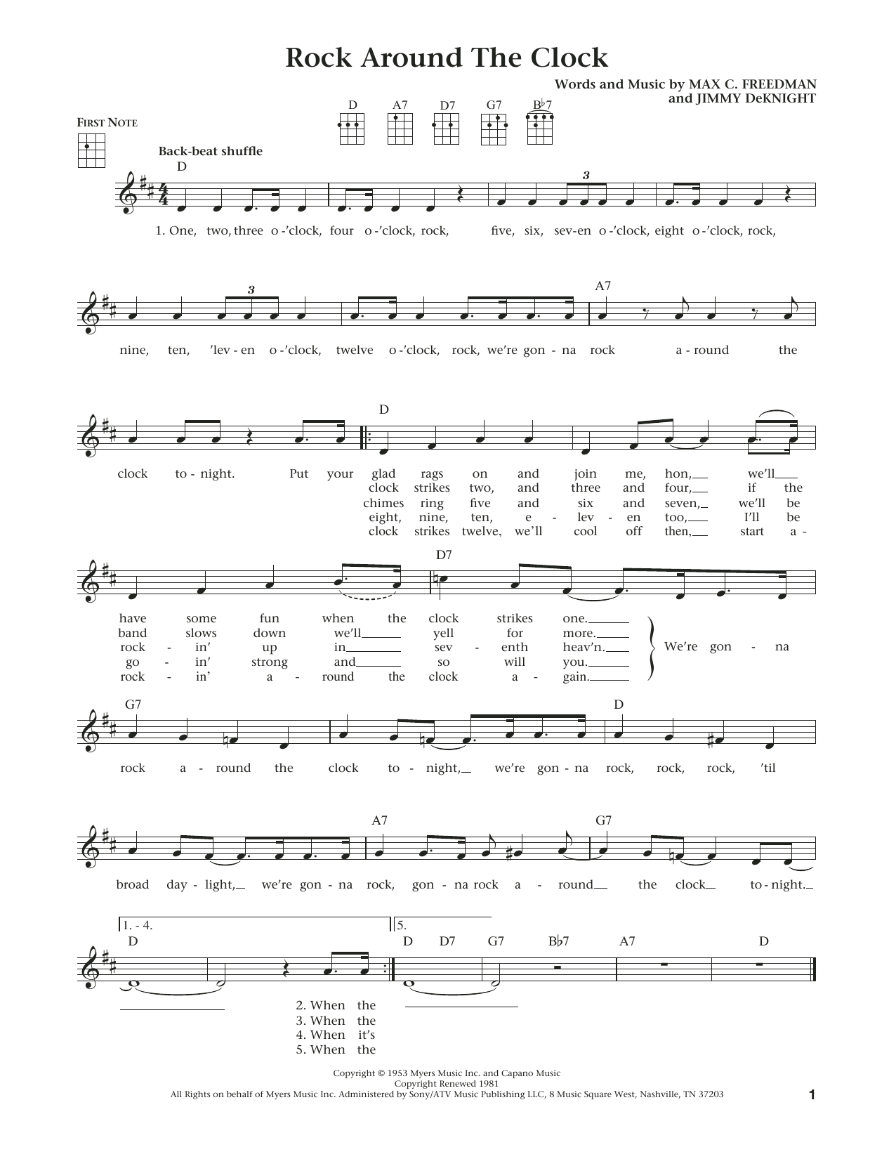 Bill Haley & His Comets Rock Around The Clock (from The Daily Ukulele) (arr. Liz and Jim Beloff) Sheet Music Notes & Chords for Ukulele - Download or Print PDF