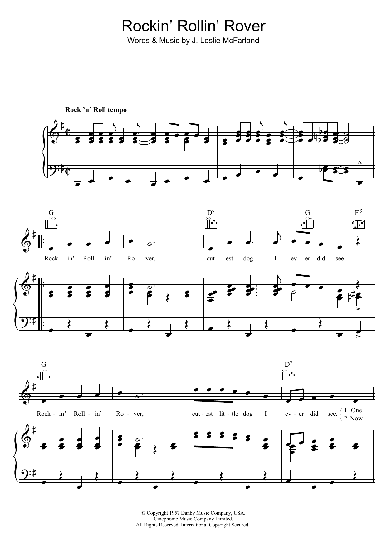 Bill Haley & His Comets Rockin' Rollin' Rover Sheet Music Notes & Chords for Piano, Vocal & Guitar (Right-Hand Melody) - Download or Print PDF