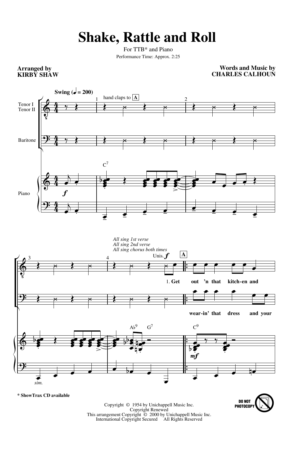 Bill Haley & His Comets Shake, Rattle And Roll (arr. Kirby Shaw) Sheet Music Notes & Chords for TTBB Choir - Download or Print PDF