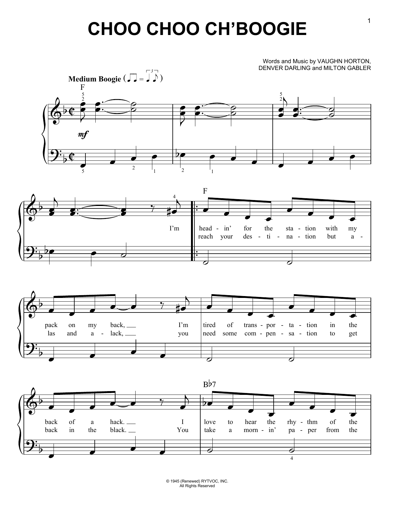 Bill Haley Choo Choo Ch' Boogie Sheet Music Notes & Chords for Very Easy Piano - Download or Print PDF