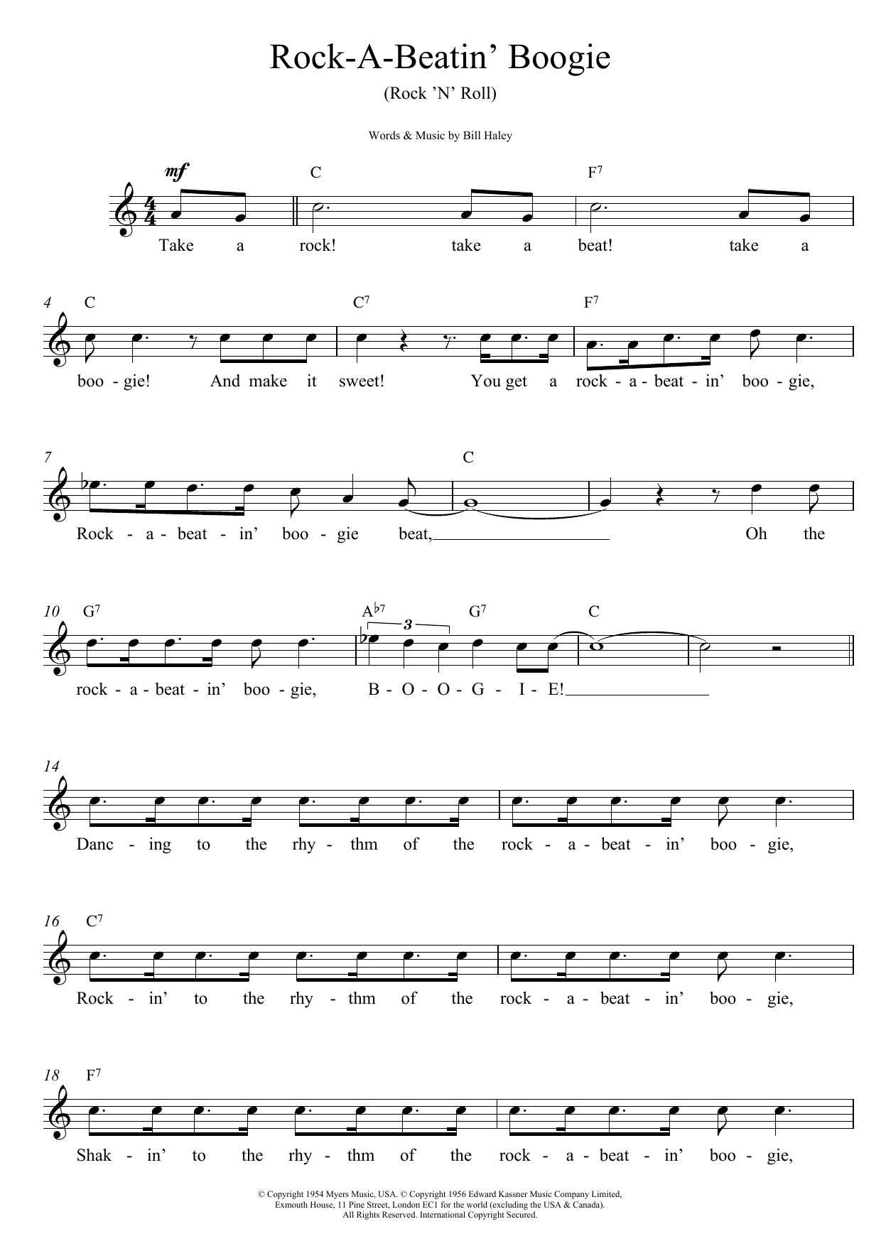 Bill Haley Rock A Beatin Boogie Sheet Music Notes & Chords for Lead Sheet / Fake Book - Download or Print PDF Bill Haley Rock A Beatin Boogie Sheet Music Notes & Chords for Lead Sheet / Fake Book - Download or Print PDF