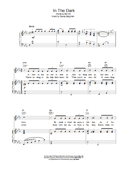 Bill Hill In The Dark Sheet Music Notes & Chords for Piano, Vocal & Guitar (Right-Hand Melody) - Download or Print PDF