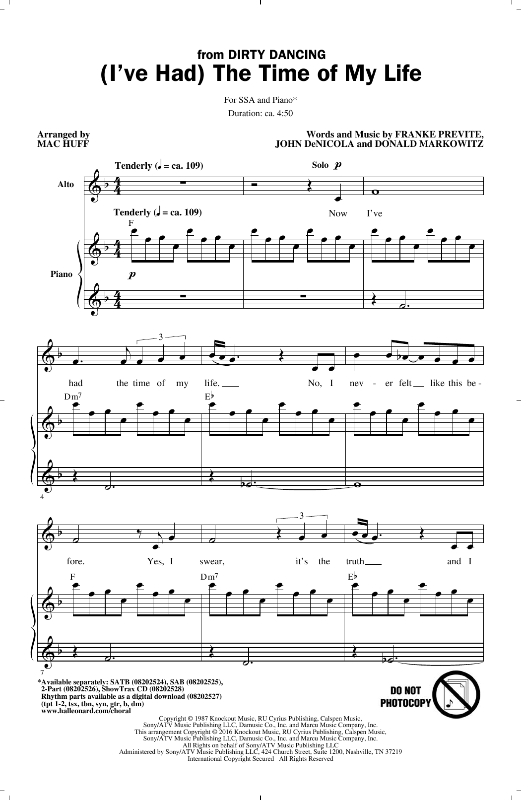 Bill Medley & Jennifer Warnes (I've Had) The Time Of My Life (arr. Mac Huff) Sheet Music Notes & Chords for SSA - Download or Print PDF