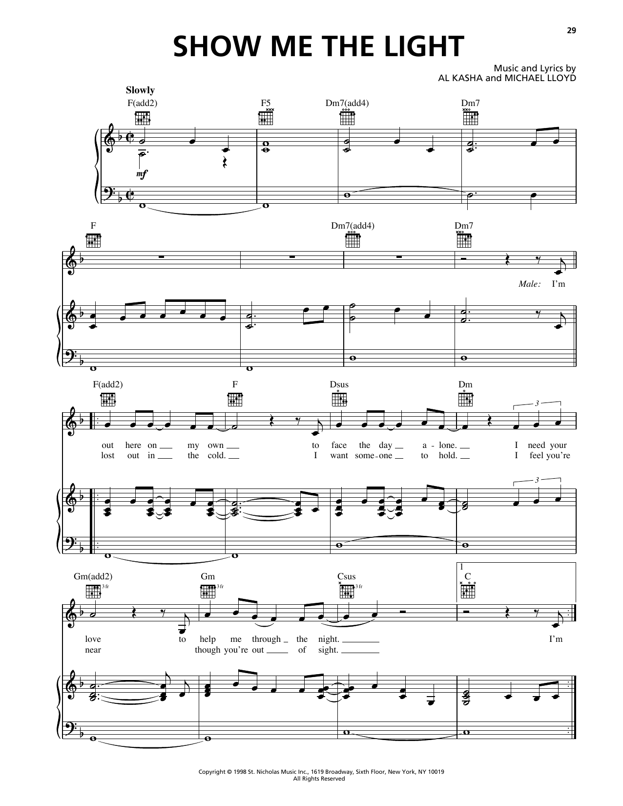 Bill Medley And Jennifer Warnes Show Me The Light (from Rudolph The Red Nosed Reindeer) Sheet Music Notes & Chords for Piano, Vocal & Guitar Chords (Right-Hand Melody) - Download or Print PDF