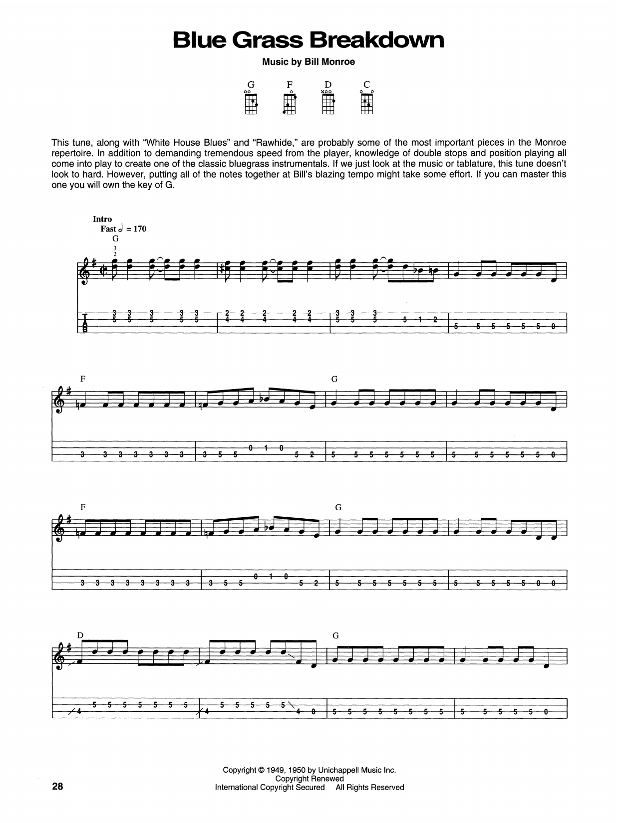 Bill Monroe Blue Grass Breakdown Sheet Music Notes & Chords for Mandolin - Download or Print PDF