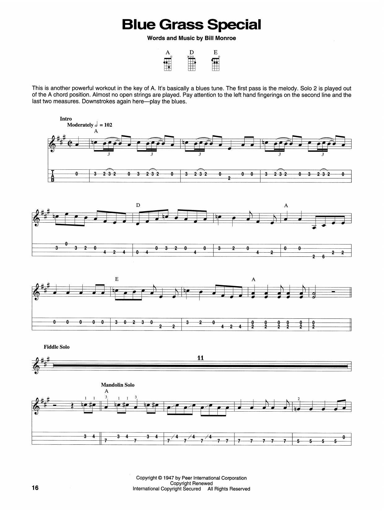 Bill Monroe Blue Grass Special Sheet Music Notes & Chords for Mandolin - Download or Print PDF