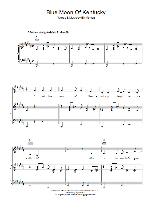 Bill Monroe Blue Moon Of Kentucky Sheet Music Notes & Chords for Real Book – Melody, Lyrics & Chords - Download or Print PDF