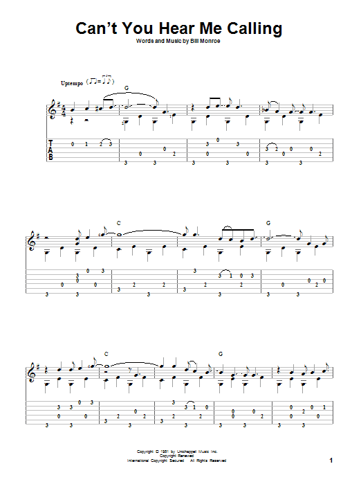 Bill Monroe Can't You Hear Me Callin' Sheet Music Notes & Chords for Guitar Tab - Download or Print PDF