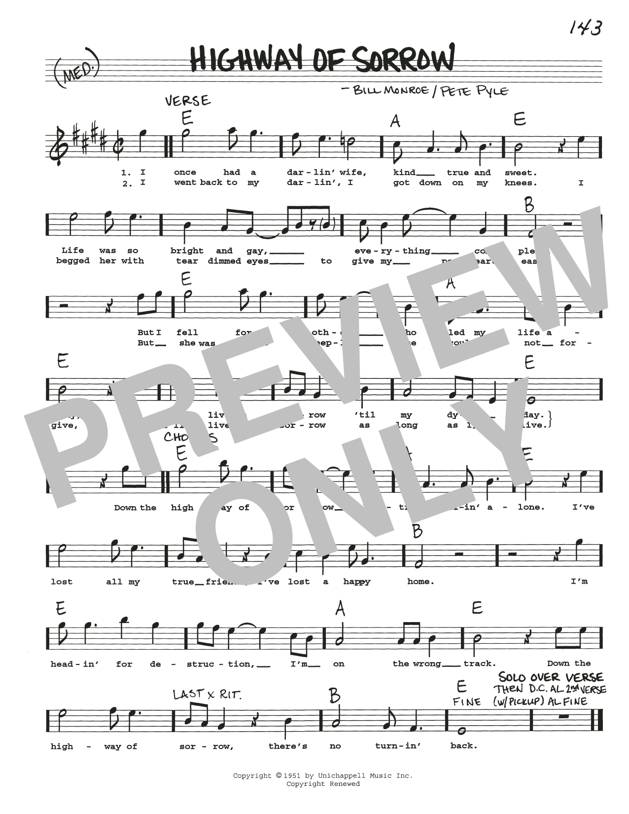 Bill Monroe Highway Of Sorrow Sheet Music Notes & Chords for Real Book – Melody, Lyrics & Chords - Download or Print PDF