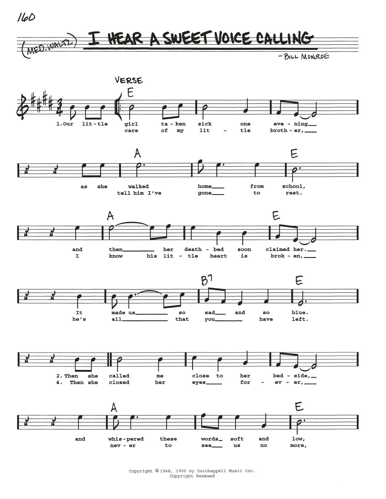 Bill Monroe I Hear A Sweet Voice Calling Sheet Music Notes & Chords for Real Book – Melody, Lyrics & Chords - Download or Print PDF