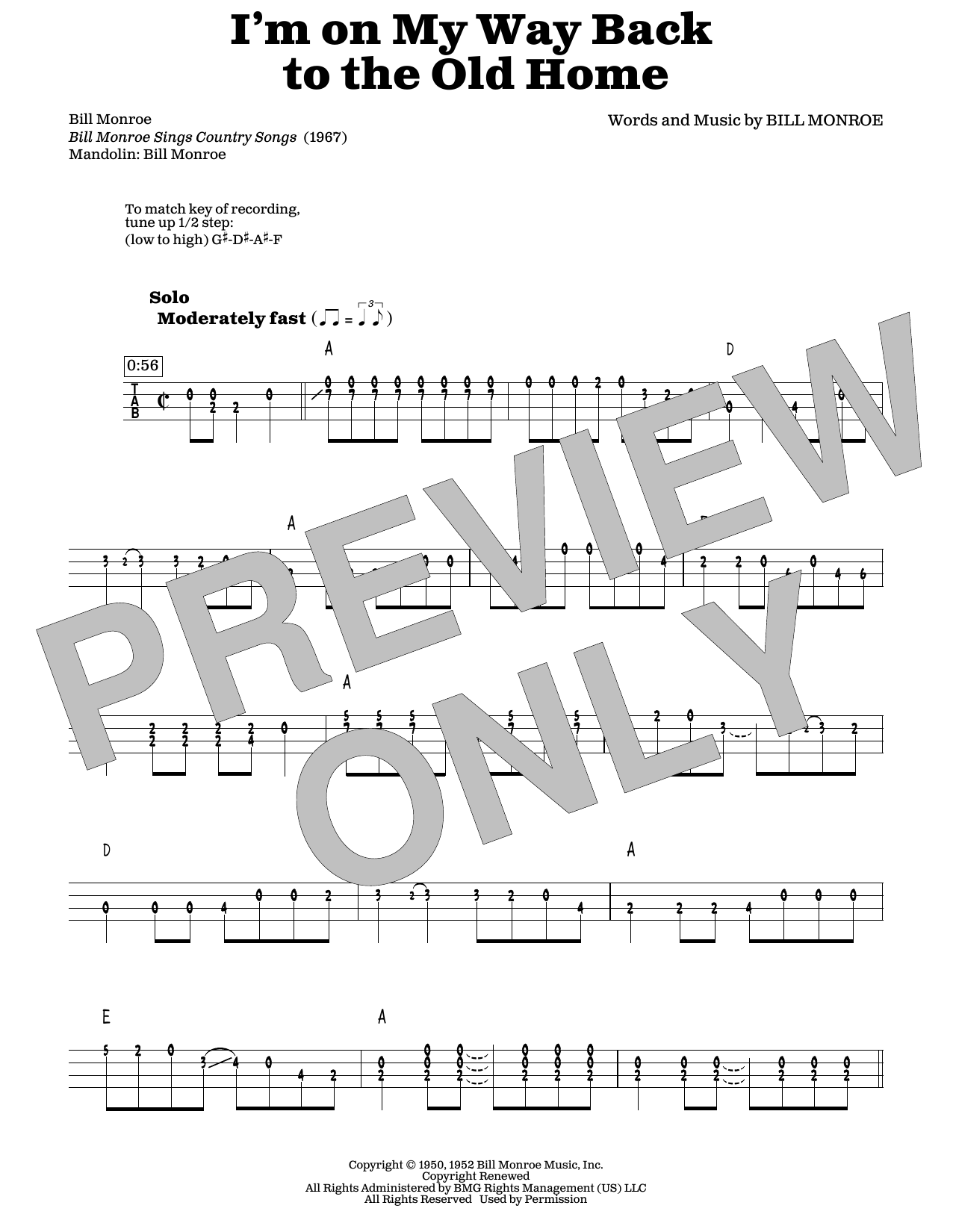 Bill Monroe I'm On My Way Back To The Old Home (arr. Fred Sokolow) Sheet Music Notes & Chords for Mandolin - Download or Print PDF