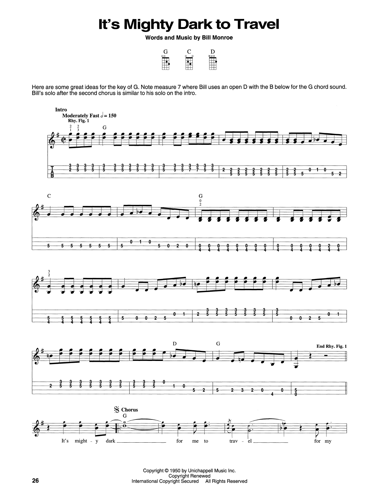 Bill Monroe It's Mighty Dark To Travel Sheet Music Notes & Chords for Guitar Tab - Download or Print PDF