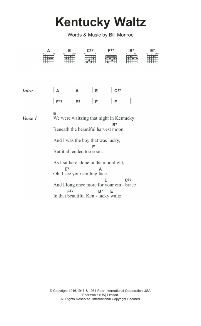 Bill Monroe Kentucky Waltz Sheet Music Notes & Chords for Mandolin - Download or Print PDF