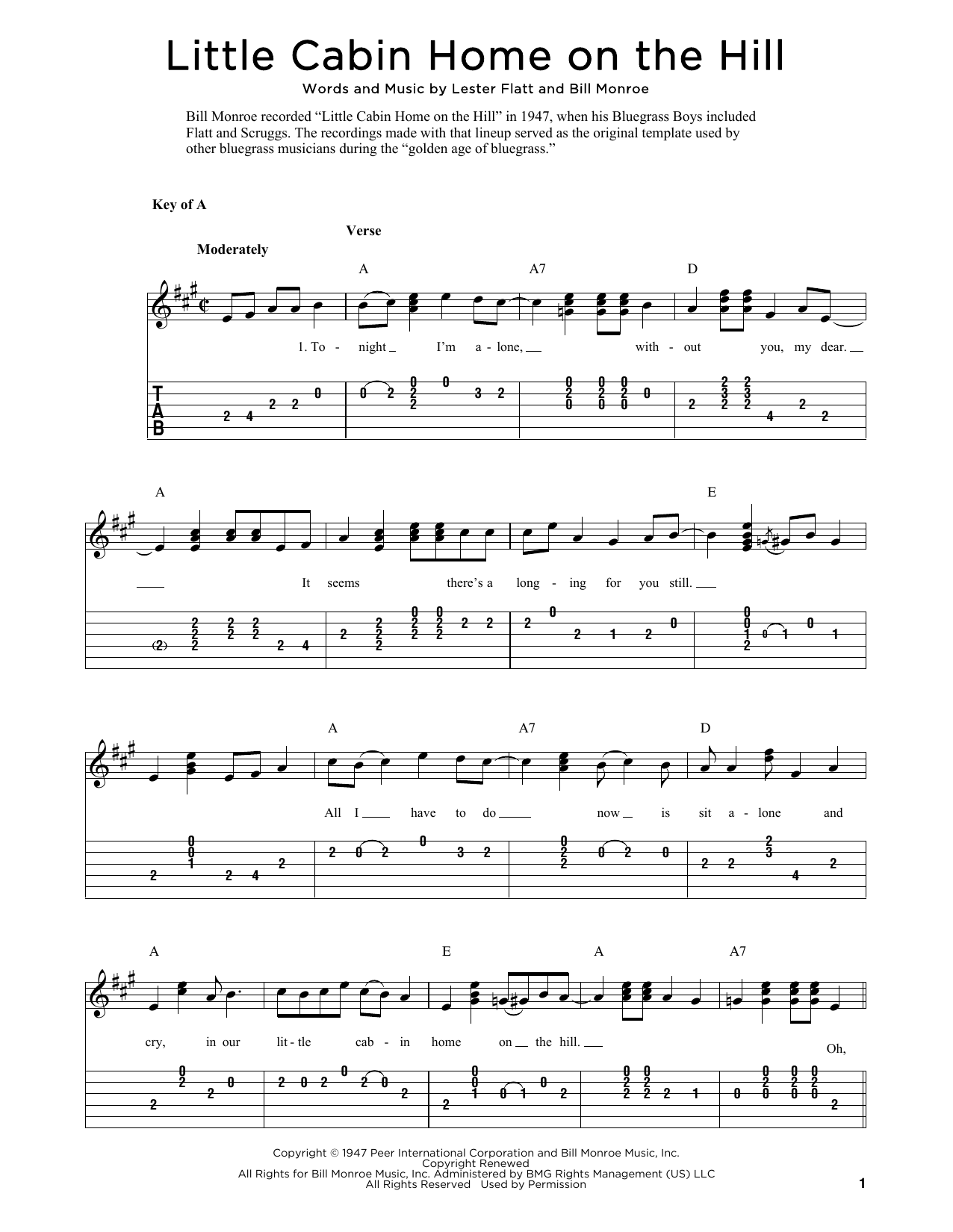 Bill Monroe Little Cabin Home On The Hill (arr. Fred Sokolow) Sheet Music Notes & Chords for Solo Guitar Tab - Download or Print PDF