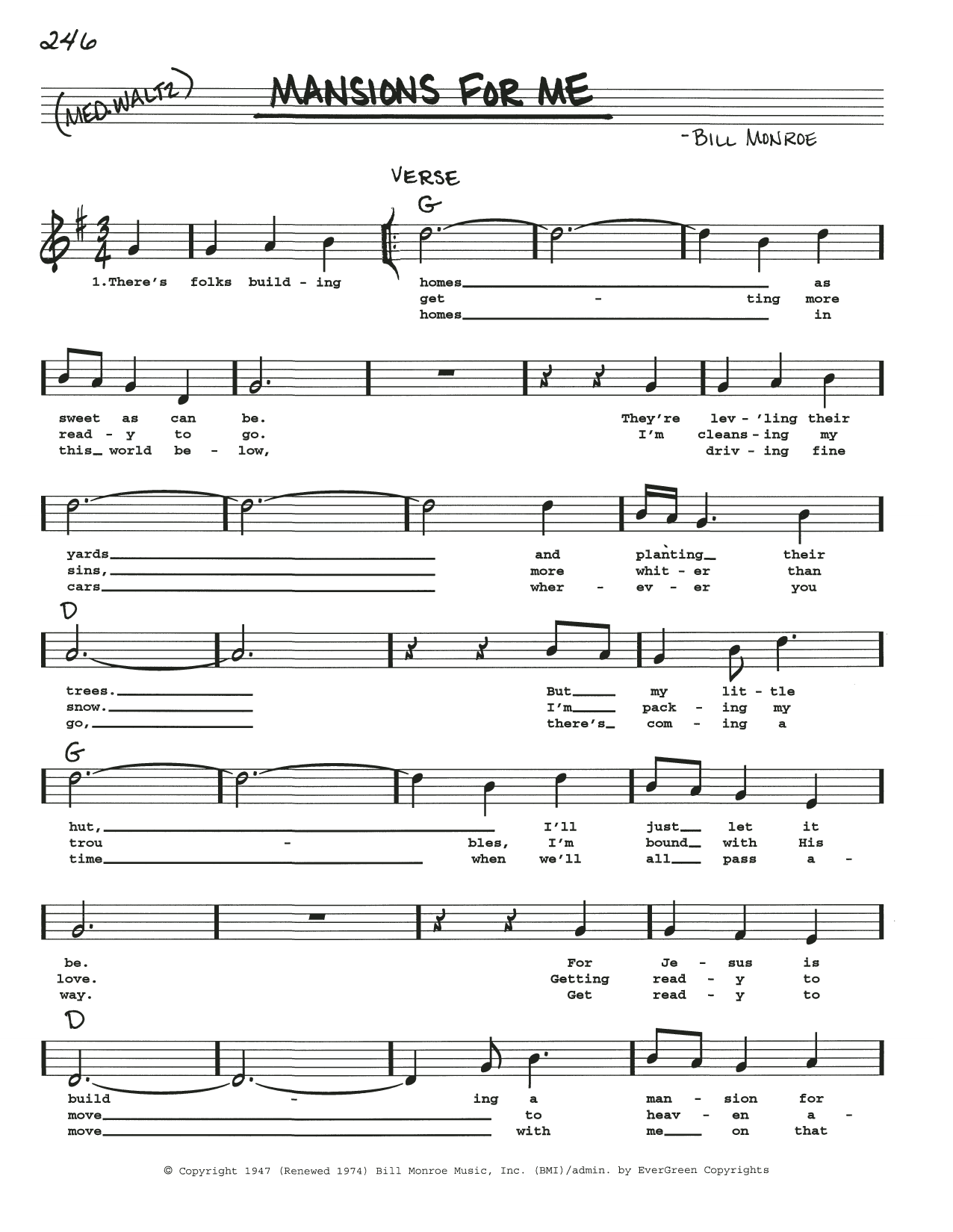 Bill Monroe Mansions For Me Sheet Music Notes & Chords for Real Book – Melody, Lyrics & Chords - Download or Print PDF