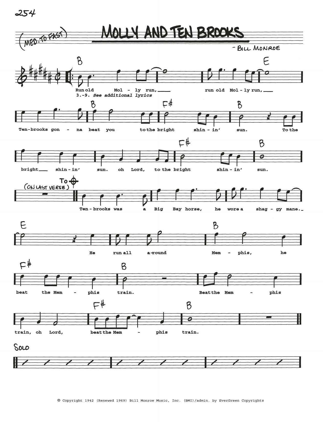 Bill Monroe Molly And Tenbrooks Sheet Music Notes & Chords for Real Book – Melody, Lyrics & Chords - Download or Print PDF