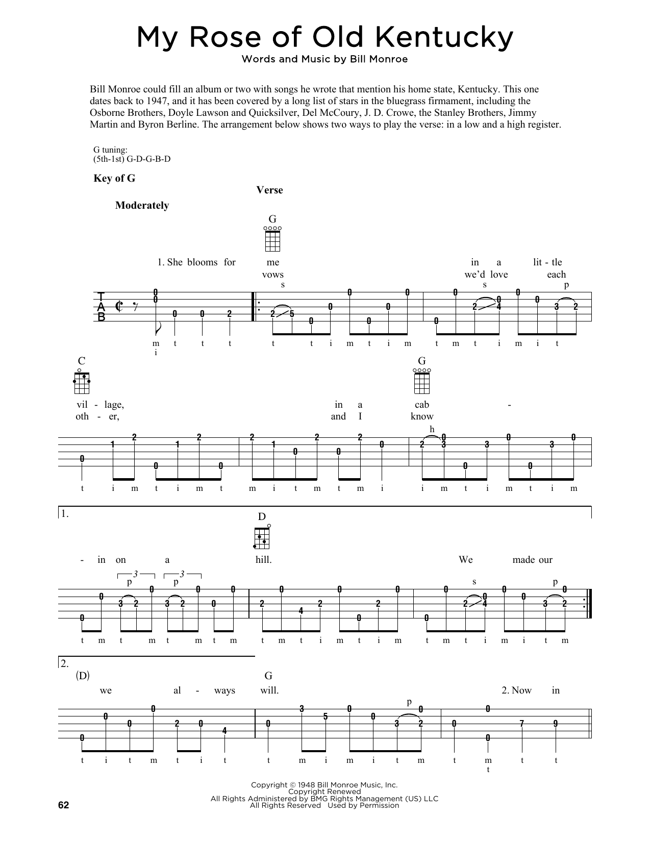 Bill Monroe My Rose Of Old Kentucky (arr. Fred Sokolow) Sheet Music Notes & Chords for Banjo Tab - Download or Print PDF