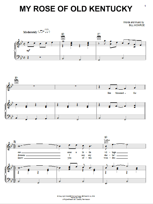 Bill Monroe My Rose Of Old Kentucky Sheet Music Notes & Chords for Guitar Tab - Download or Print PDF