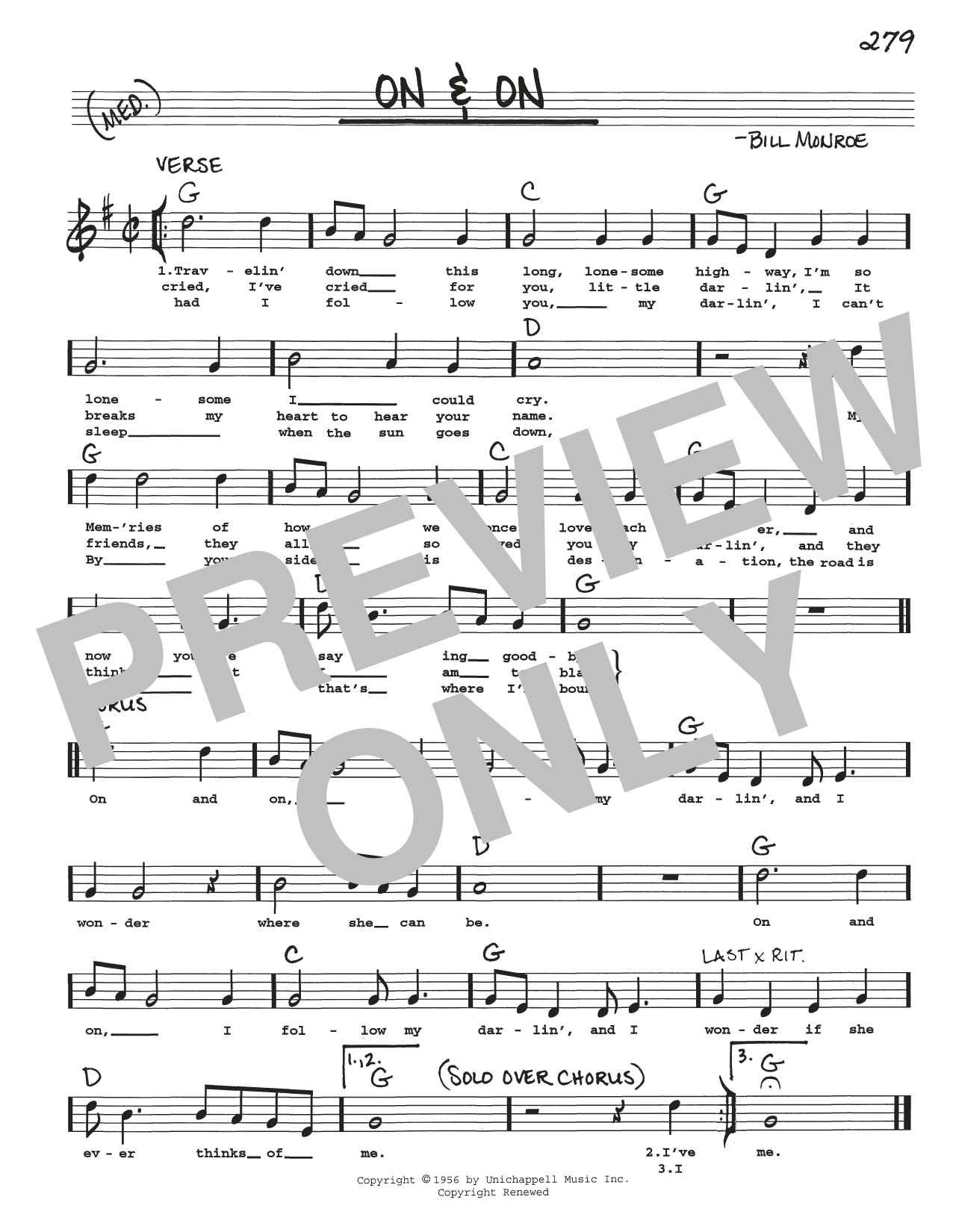 Bill Monroe On & On Sheet Music Notes & Chords for Real Book – Melody, Lyrics & Chords - Download or Print PDF