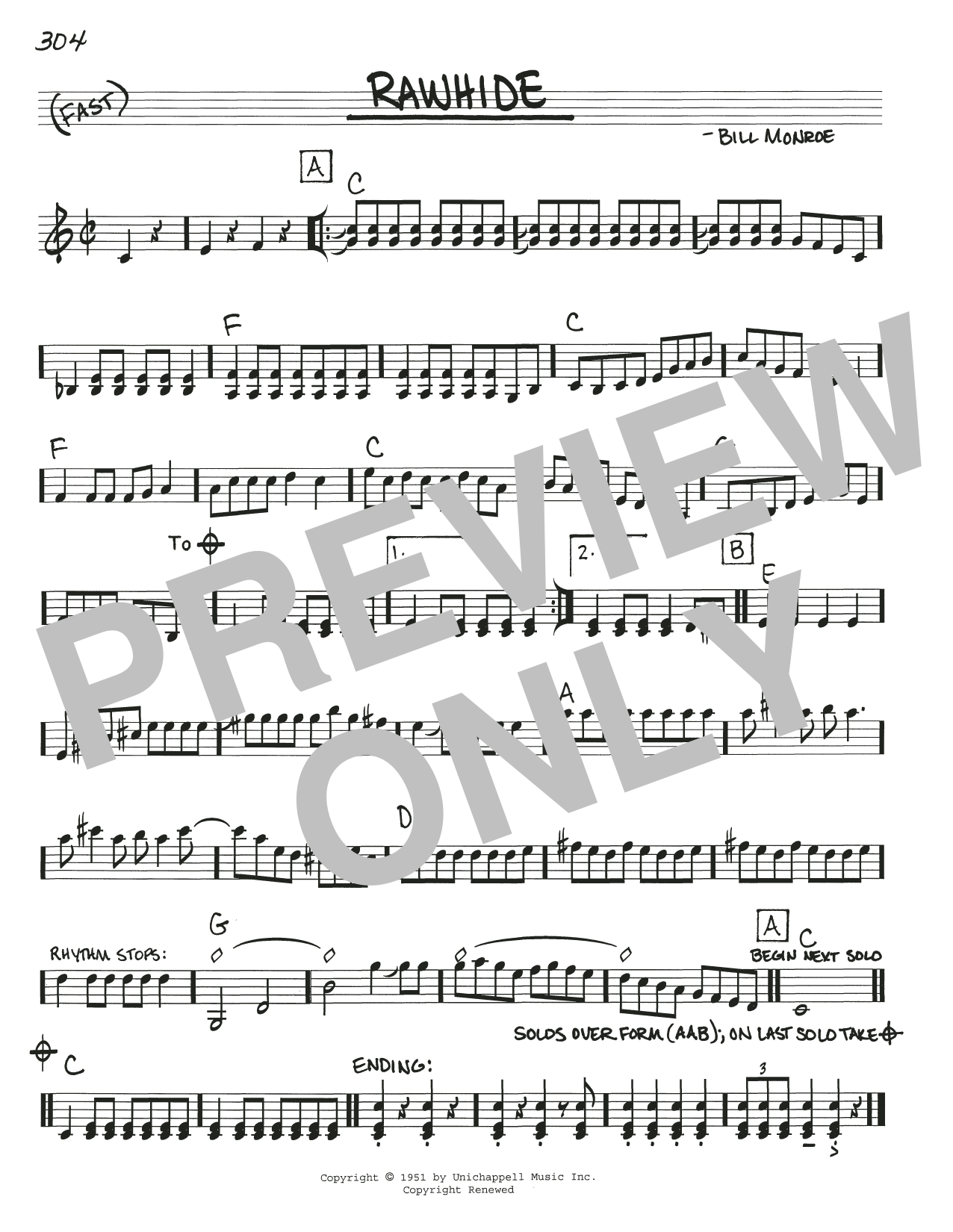 Bill Monroe Raw Hide Sheet Music Notes & Chords for Real Book – Melody, Lyrics & Chords - Download or Print PDF
