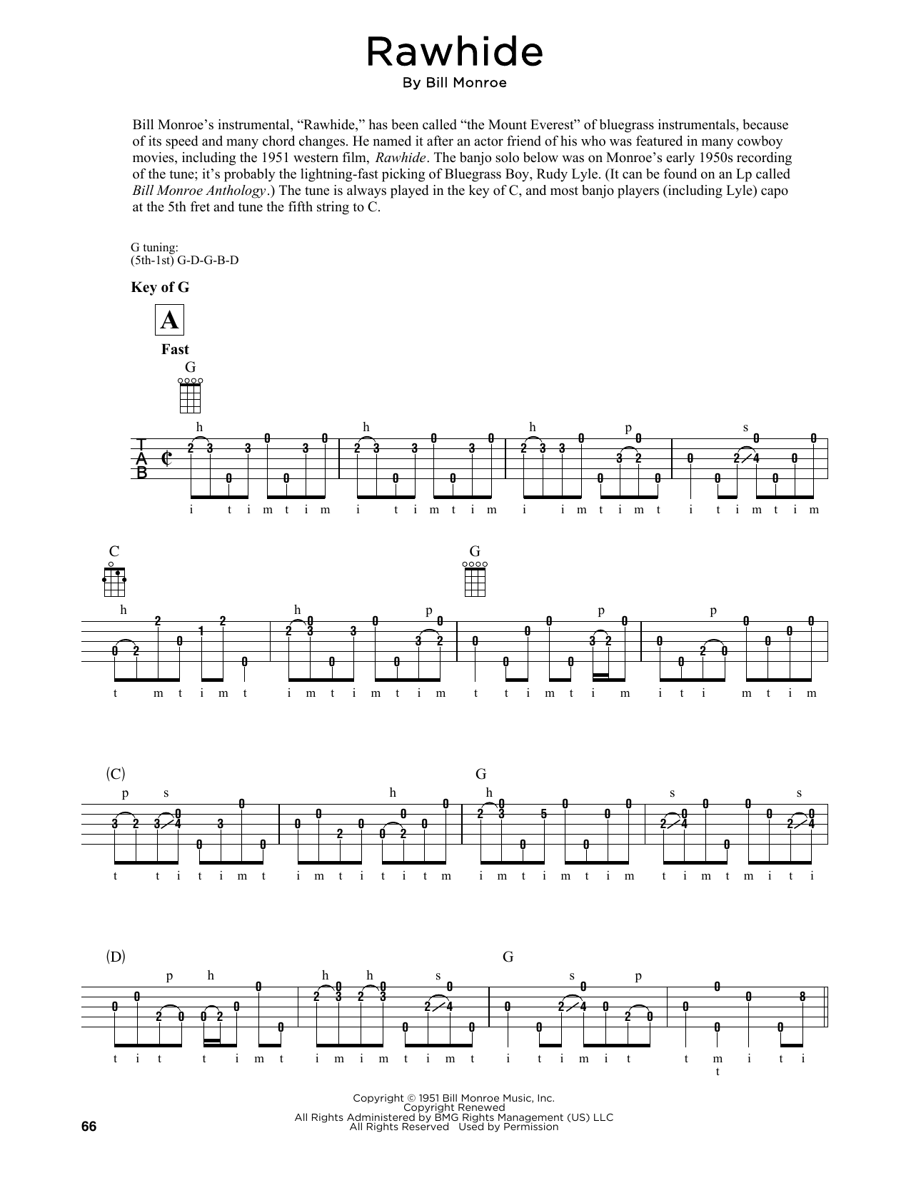 Bill Monroe Rawhide (arr. Fred Sokolow) Sheet Music Notes & Chords for Banjo Tab - Download or Print PDF