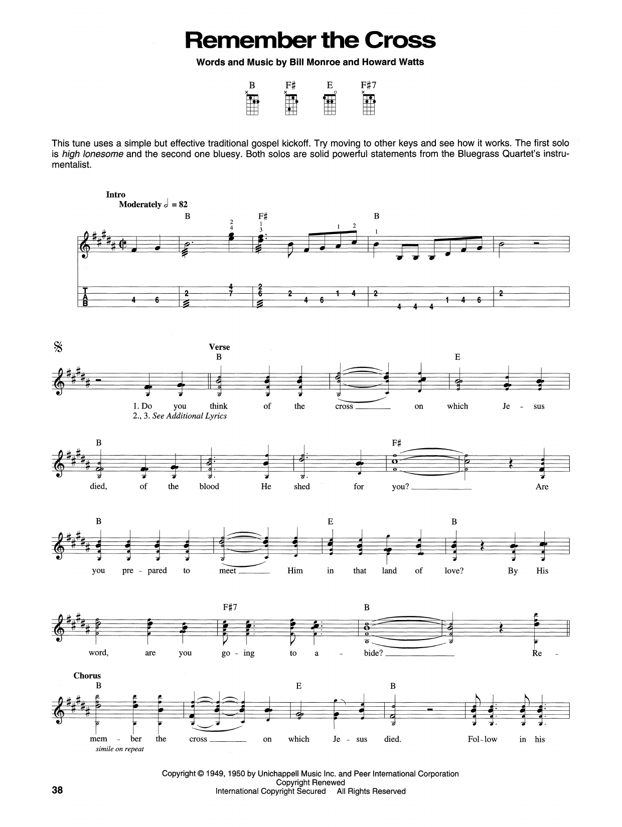 Bill Monroe Remember The Cross Sheet Music Notes & Chords for Mandolin - Download or Print PDF