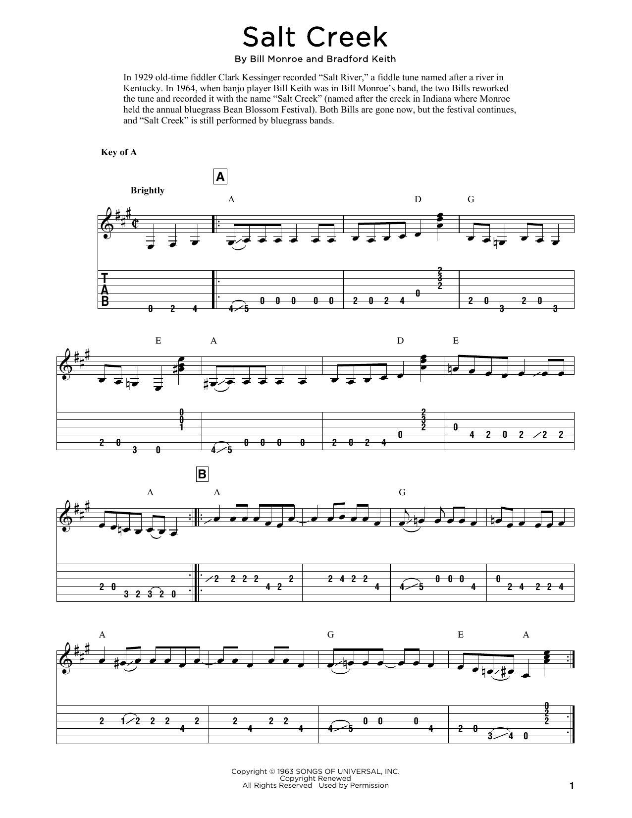 Bill Monroe Salt Creek (arr. Fred Sokolow) Sheet Music Notes & Chords for Solo Guitar Tab - Download or Print PDF