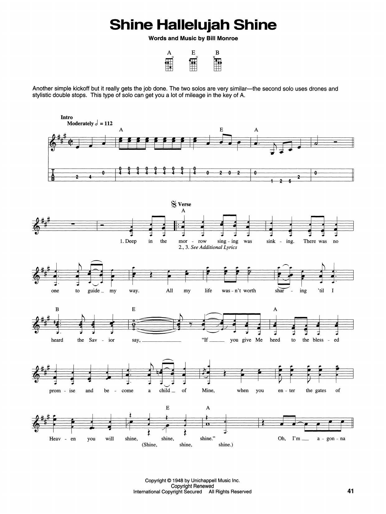 Bill Monroe Shine Hallelujah Shine Sheet Music Notes & Chords for Mandolin - Download or Print PDF