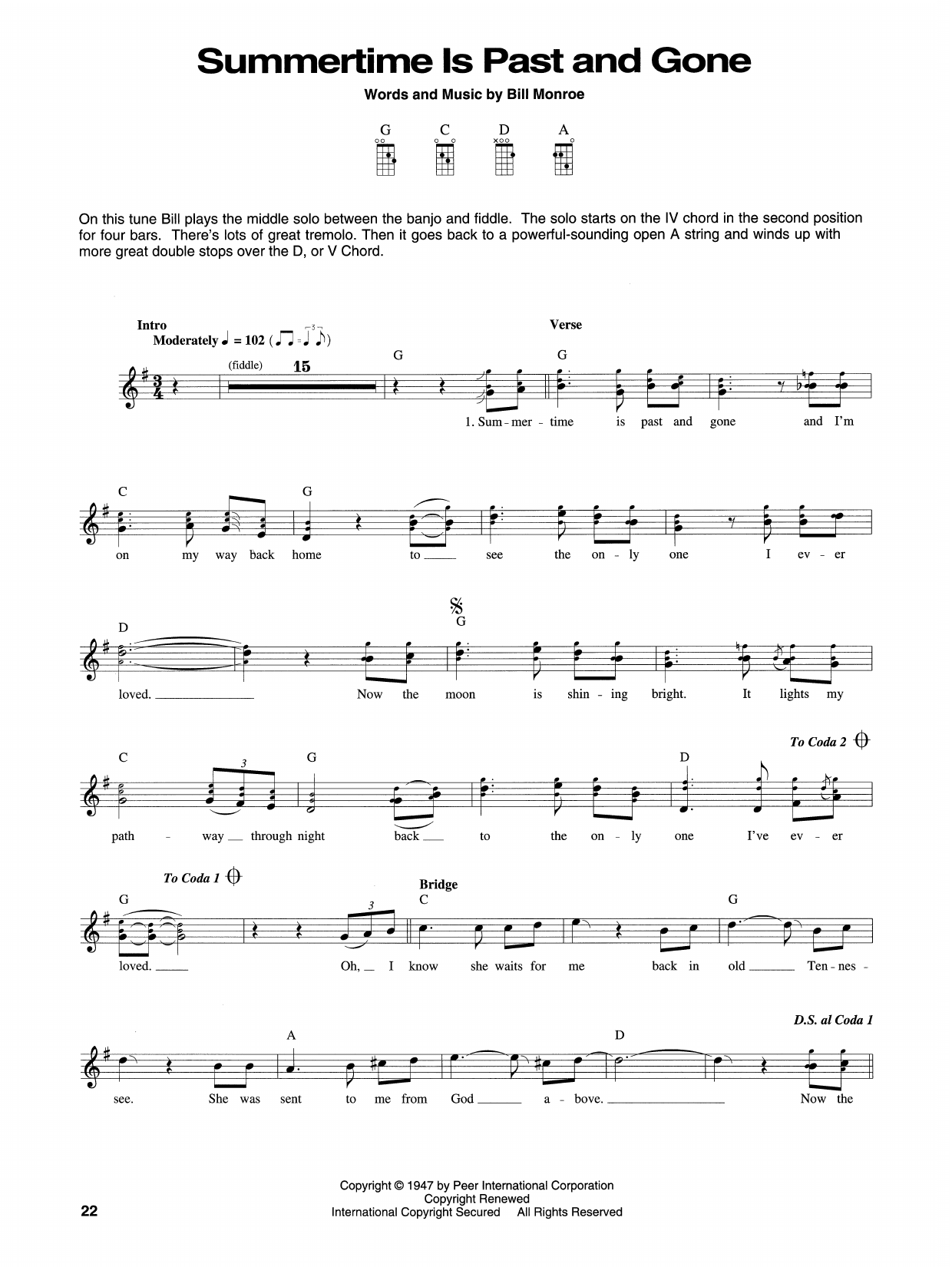 Bill Monroe Summertime Is Past And Gone Sheet Music Notes & Chords for Mandolin - Download or Print PDF Bill Monroe Summertime Is Past And Gone Sheet Music Notes & Chords for Mandolin - Download or Print PDF