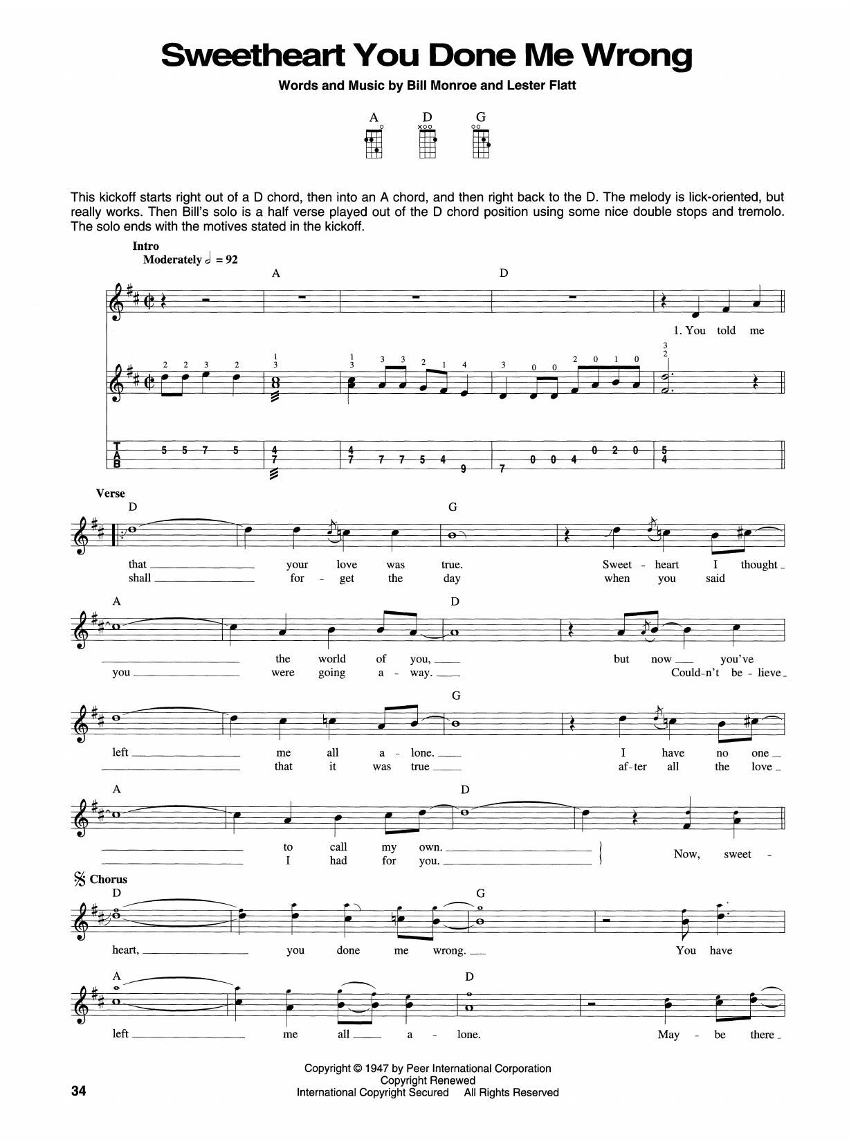 Bill Monroe Sweetheart You Done Me Wrong Sheet Music Notes & Chords for Mandolin - Download or Print PDF Bill Monroe Sweetheart You Done Me Wrong Sheet Music Notes & Chords for Mandolin - Download or Print PDF