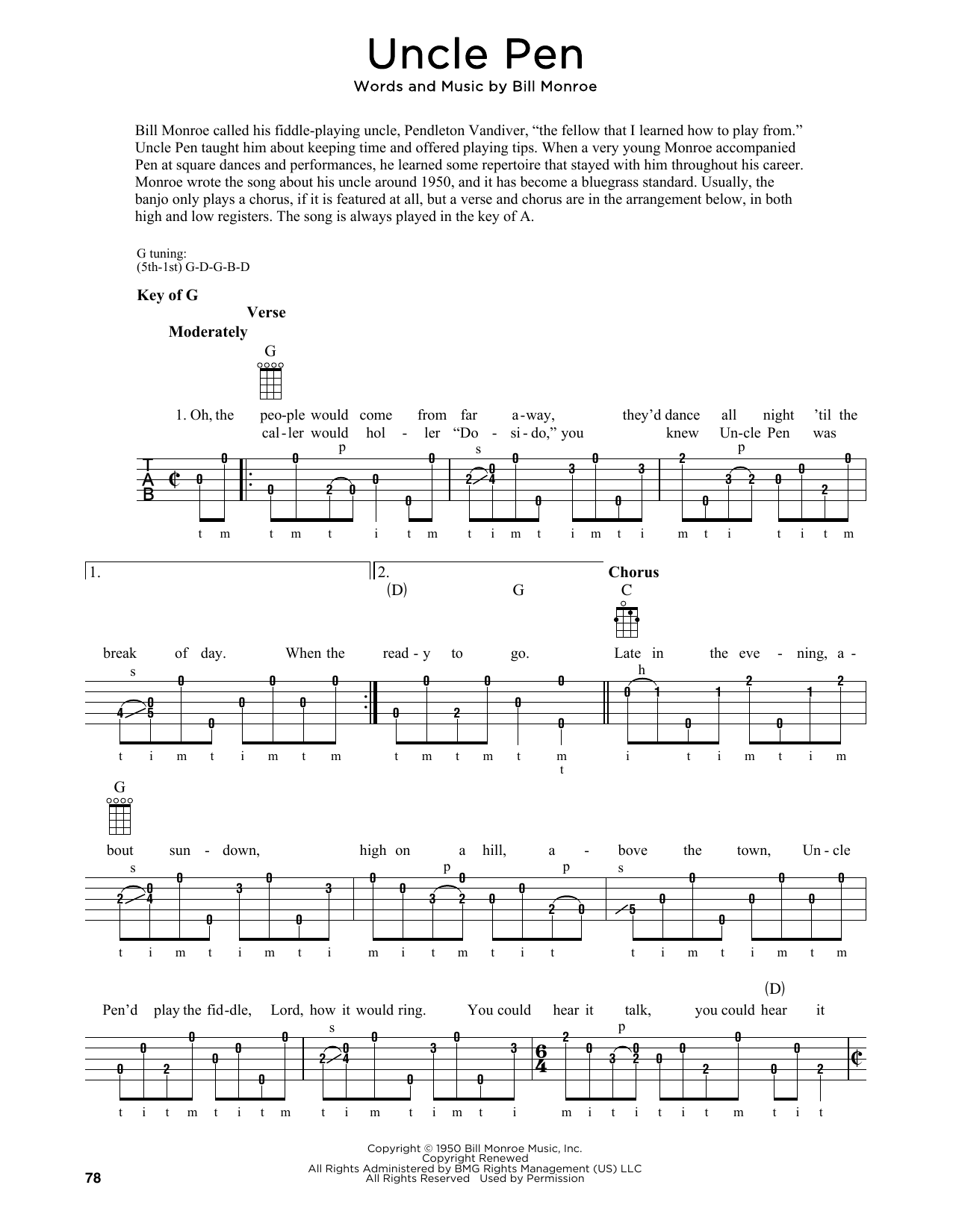 Bill Monroe Uncle Pen (arr. Fred Sokolow) Sheet Music Notes & Chords for Banjo Tab - Download or Print PDF