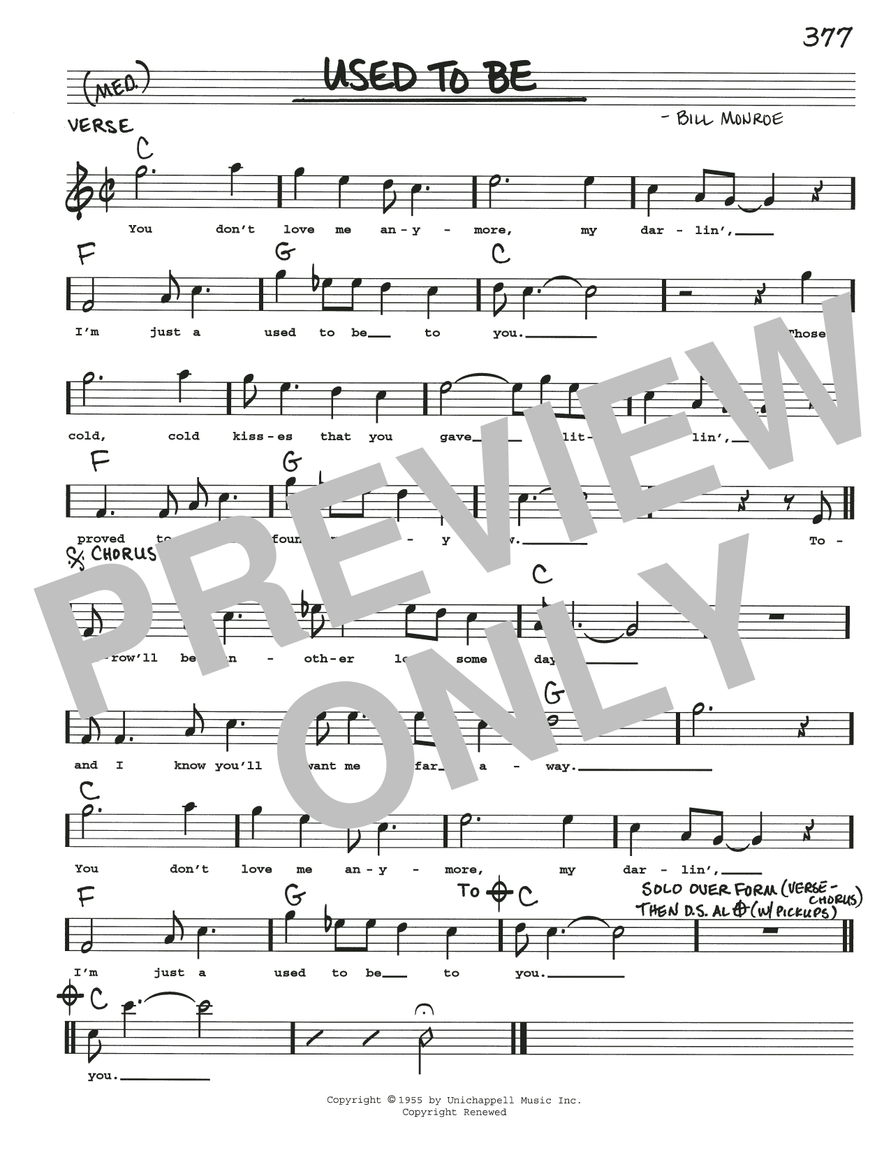 Bill Monroe Used To Be Sheet Music Notes & Chords for Real Book – Melody, Lyrics & Chords - Download or Print PDF