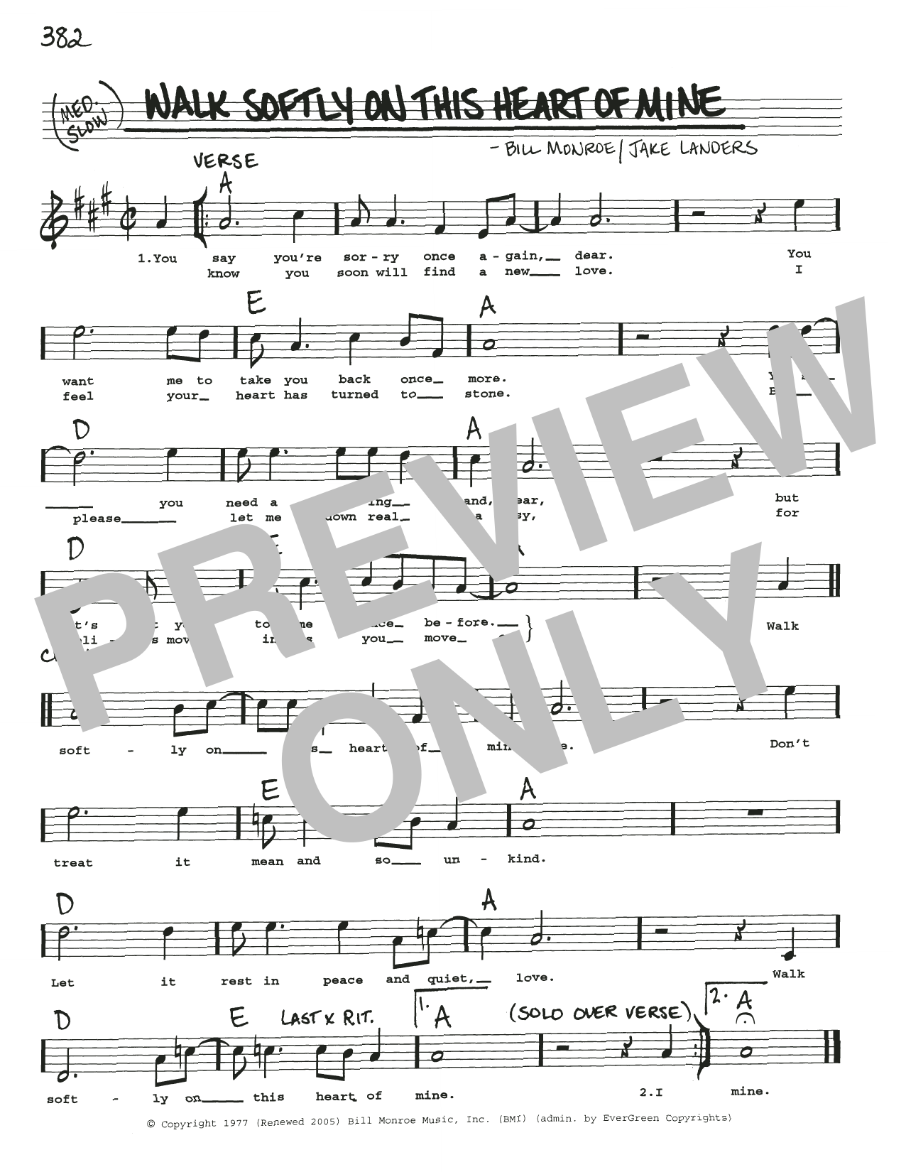 Bill Monroe Walk Softly On This Heart Of Mine Sheet Music Notes & Chords for Real Book – Melody, Lyrics & Chords - Download or Print PDF