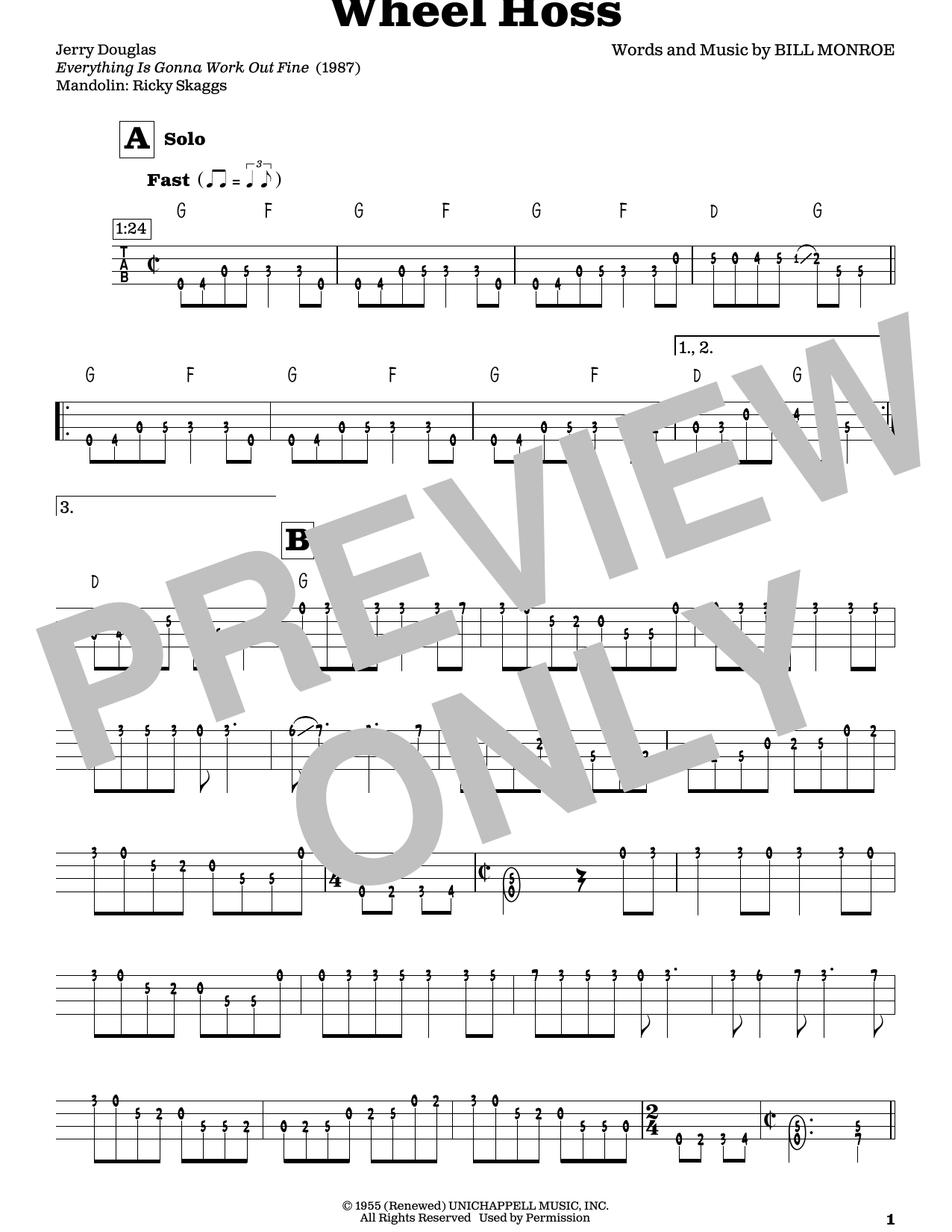 Bill Monroe Wheel Hoss (arr. Fred Sokolow) Sheet Music Notes & Chords for Mandolin - Download or Print PDF