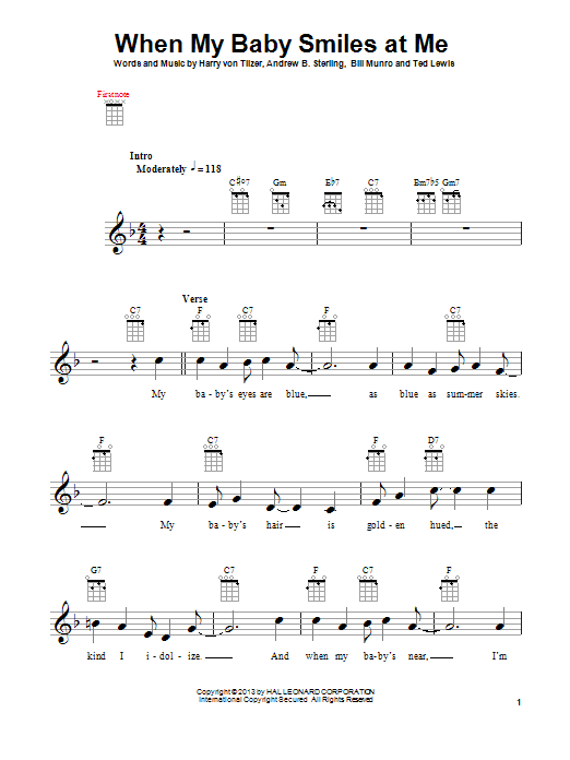 Bill Munro When My Baby Smiles At Me Sheet Music Notes & Chords for Ukulele - Download or Print PDF