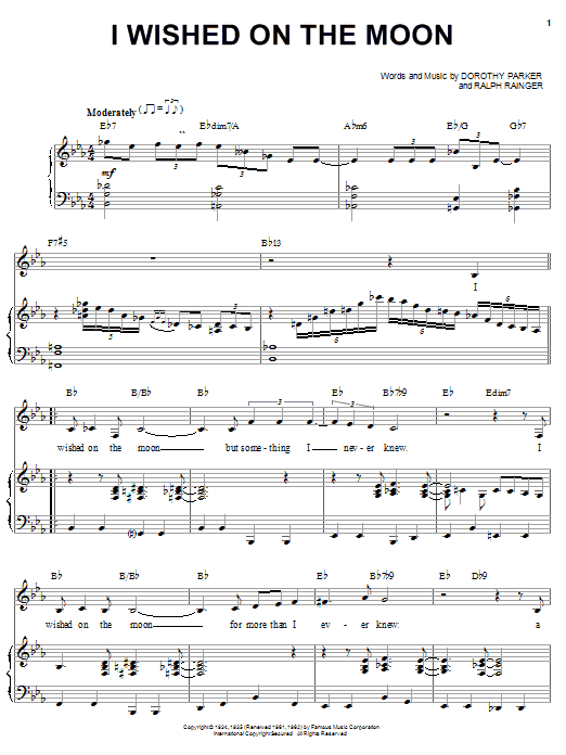 Bill Perkins I Wished On The Moon Sheet Music Notes & Chords for Piano, Vocal & Guitar (Right-Hand Melody) - Download or Print PDF