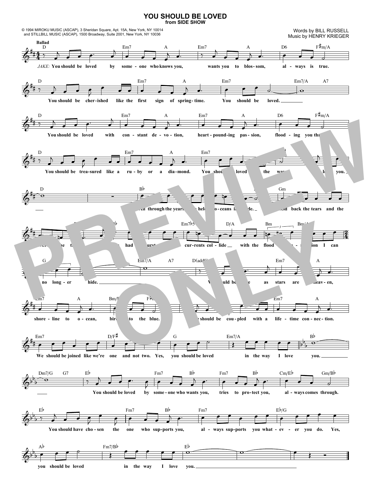 Bill Russell You Should Be Loved Sheet Music Notes & Chords for Melody Line, Lyrics & Chords - Download or Print PDF