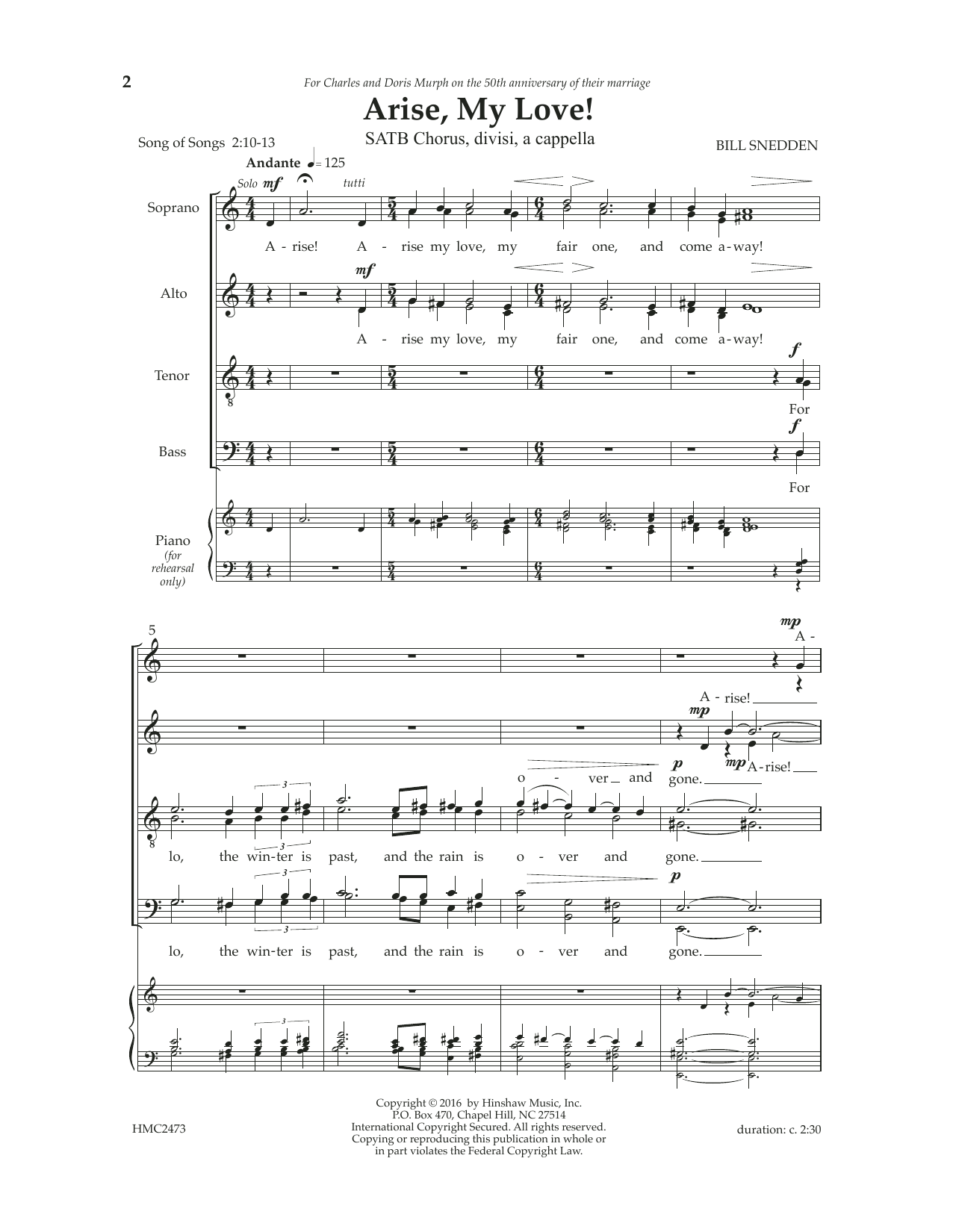 Bill Snedden Arise, My Love Sheet Music Notes & Chords for SATB Choir - Download or Print PDF