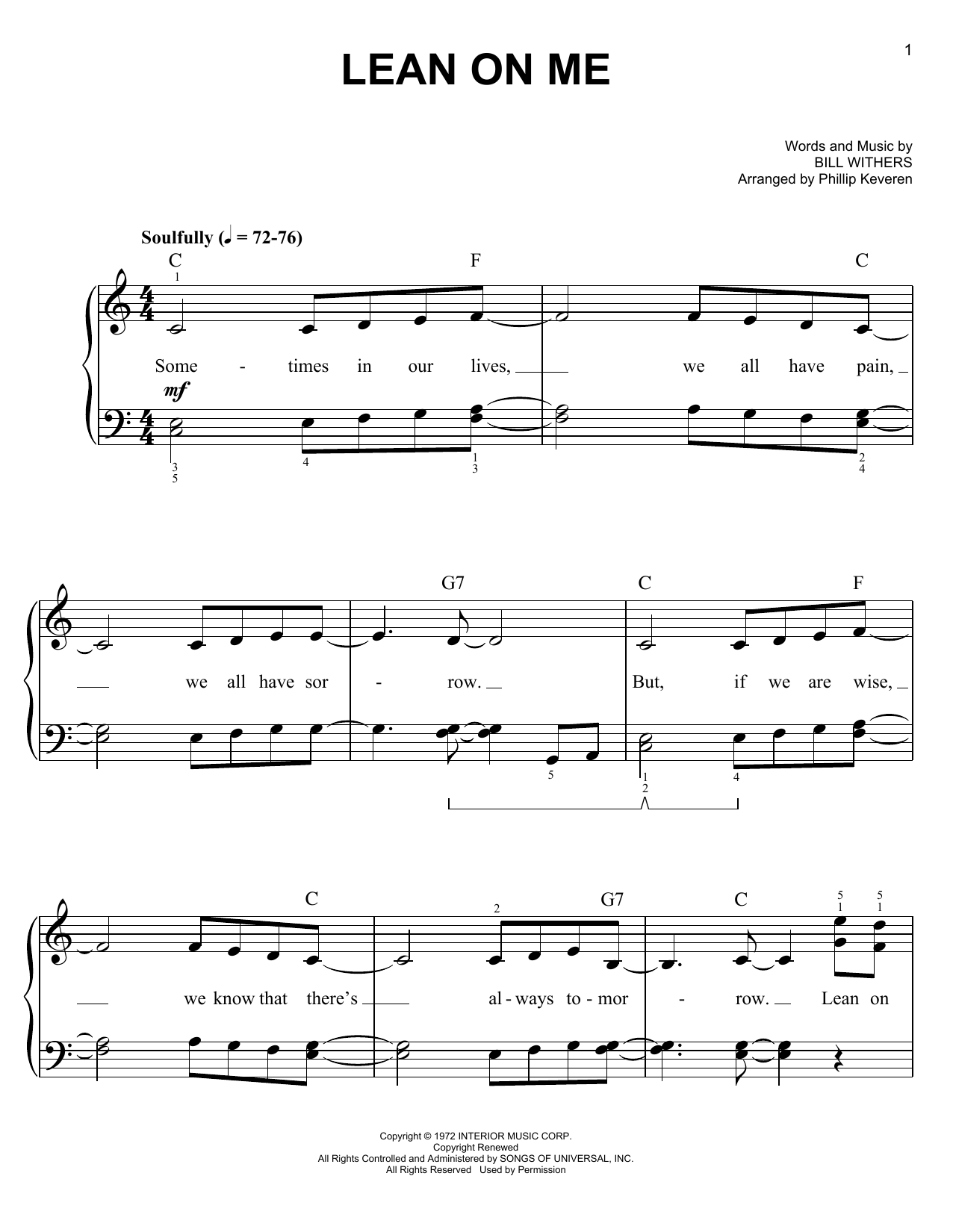 Bill Withers Lean On Me (arr. Phillip Keveren) Sheet Music Notes & Chords for Piano Solo - Download or Print PDF