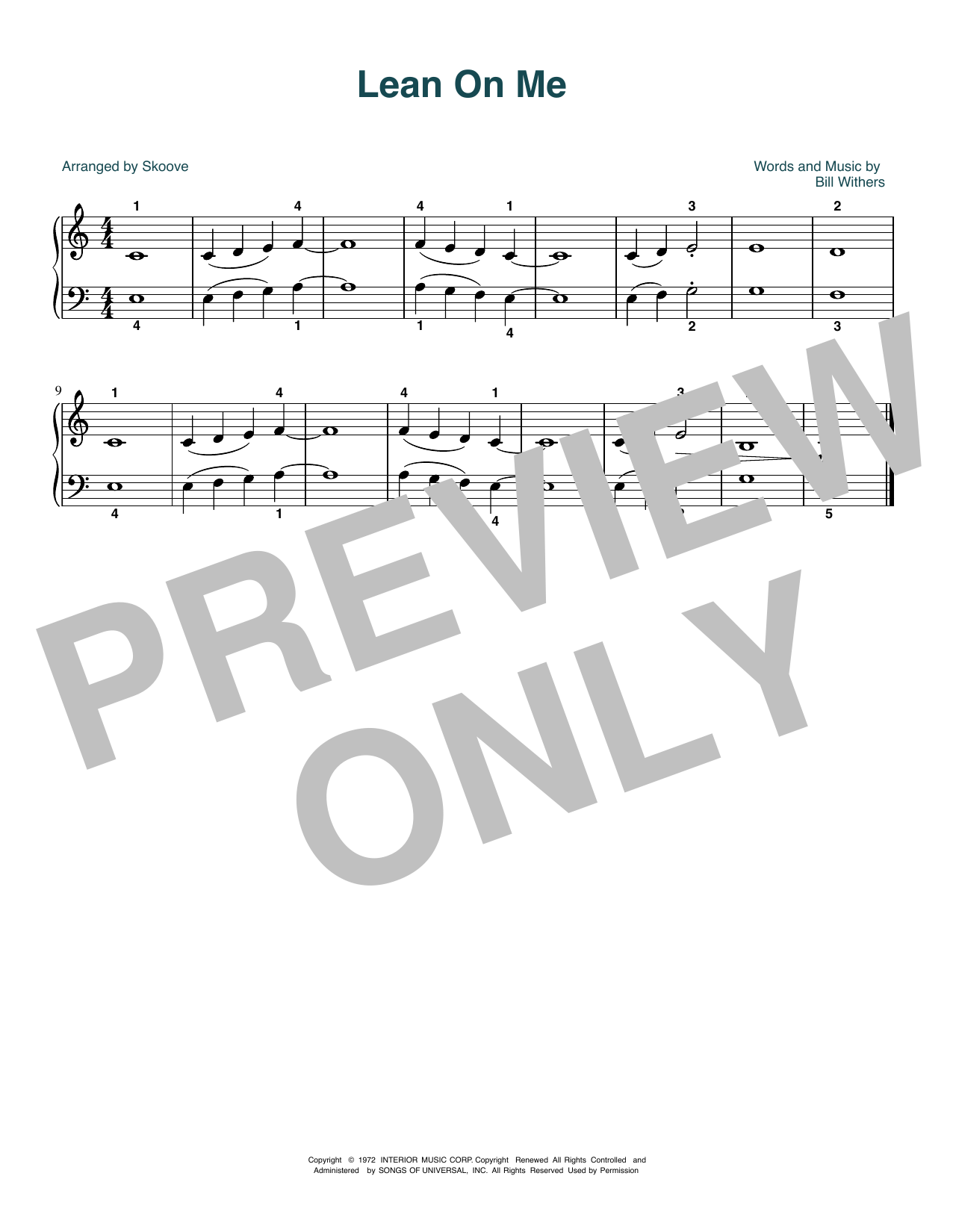 Bill Withers Lean On Me (arr. Skoove) Sheet Music Notes & Chords for Beginner Piano (Abridged) - Download or Print PDF