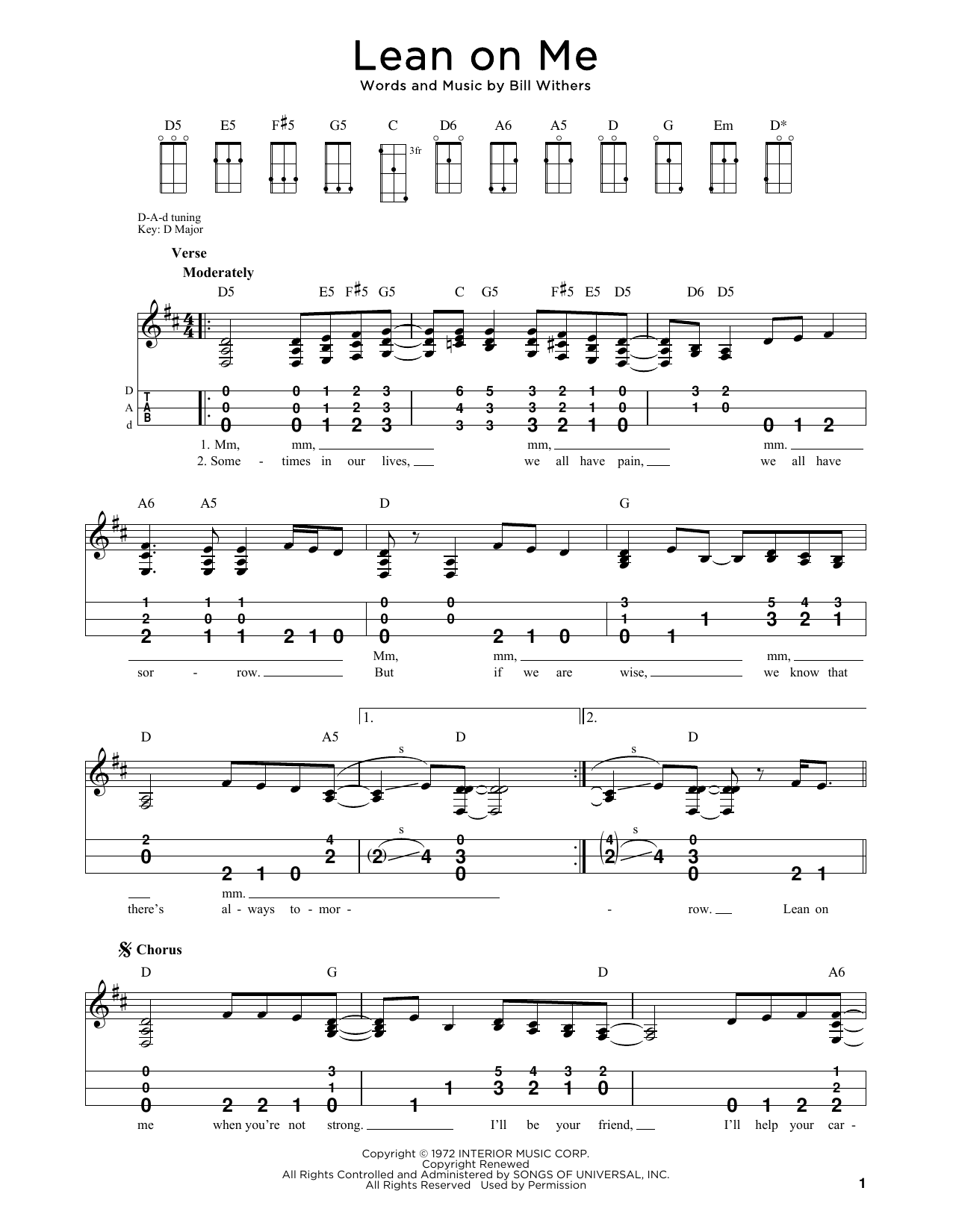 Bill Withers Lean On Me (arr. Steven B. Eulberg) Sheet Music Notes & Chords for Dulcimer - Download or Print PDF