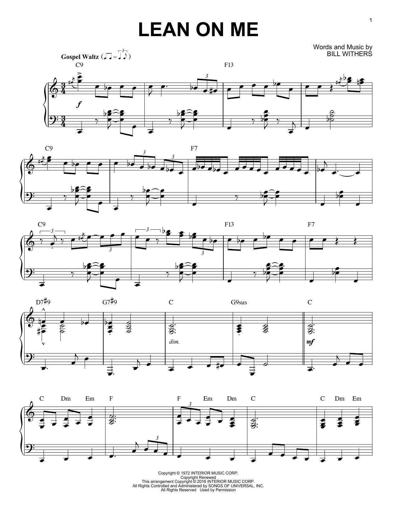 Bill Withers Lean On Me [Jazz version] (arr. Brent Edstrom) Sheet Music Notes & Chords for Piano - Download or Print PDF