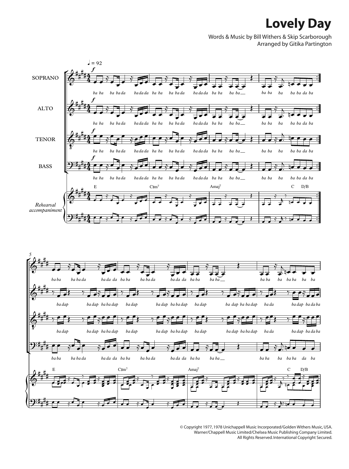 Bill Withers Lovely Day (arr. Gitika Partington) Sheet Music Notes & Chords for SATB - Download or Print PDF