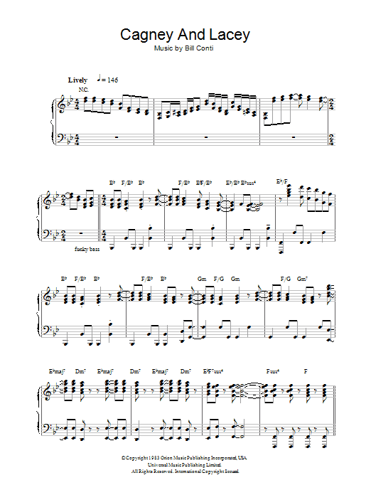 Preview Bill Conti Theme from Cagney And Lacey Film and TV sheet music, notes and chords for Easy Piano, SKU: 37566 Theme from Cagney And Lacey sheet music