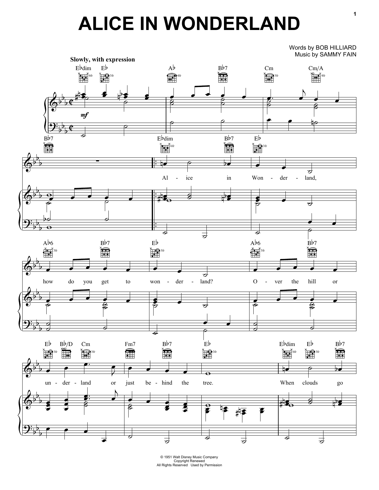 Preview Bill Evans Alice In Wonderland Film and TV sheet music, notes and chords for Piano, SKU: 64470 Alice In Wonderland sheet music