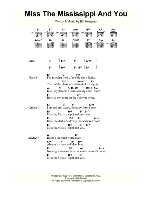 Bill Heagney Miss The Mississippi And You Sheet Music Notes & Chords for Lyrics & Chords - Download or Print PDF