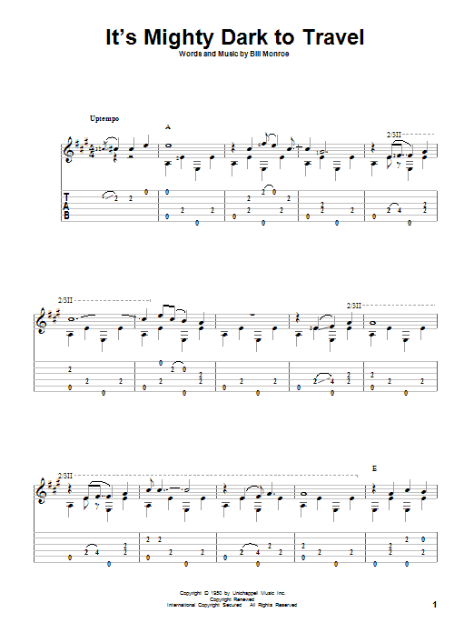 Preview Bill Monroe It's Mighty Dark To Travel Country sheet music, notes and chords for Guitar Tab, SKU: 83132 It's Mighty Dark To Travel sheet music