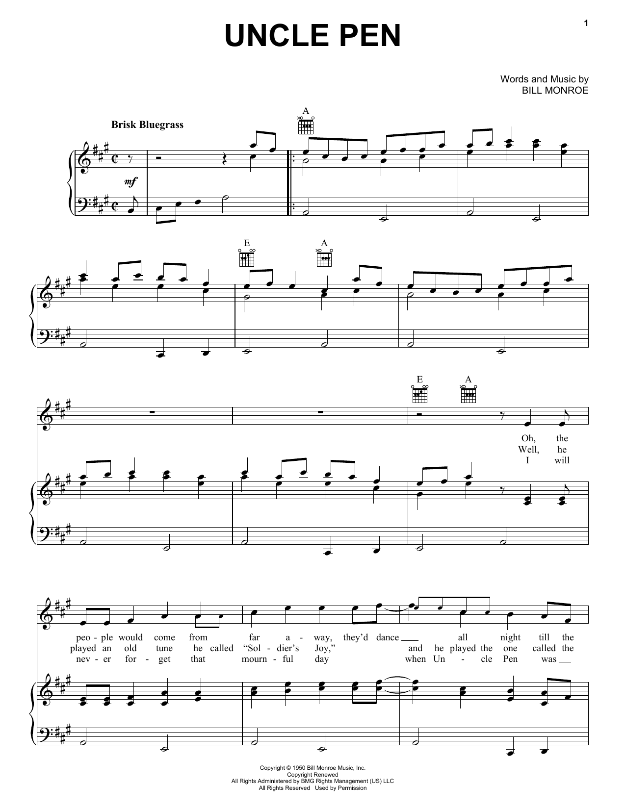 Preview Bill Monroe Uncle Pen Country sheet music, notes and chords for Guitar Tab, SKU: 83133 Uncle Pen sheet music