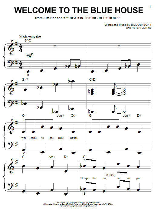 Preview Bill Obrecht Welcome To The Blue House Children sheet music, notes and chords for Easy Piano, SKU: 25570 Welcome To The Blue House sheet music